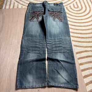 VINTAGE G-UNIT • W39 UNION JACK LEATHER BAGGY JEANS